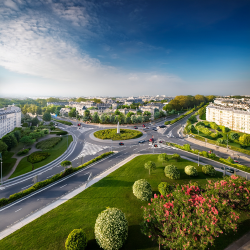 Urban landscape garden with native plants and walking path